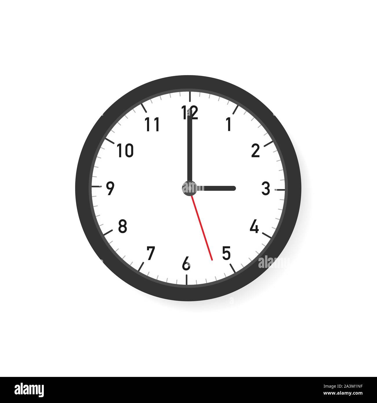 Vector simple classic black and white round wall clock. Vector stock illustration. Stock Vector