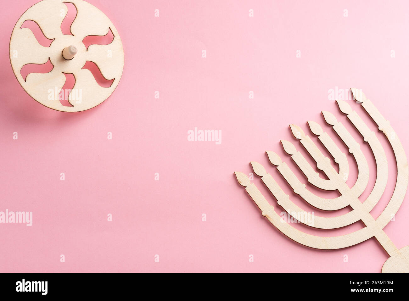 Children's craft Wood menorah candelabrum and wooden dreidels spinning