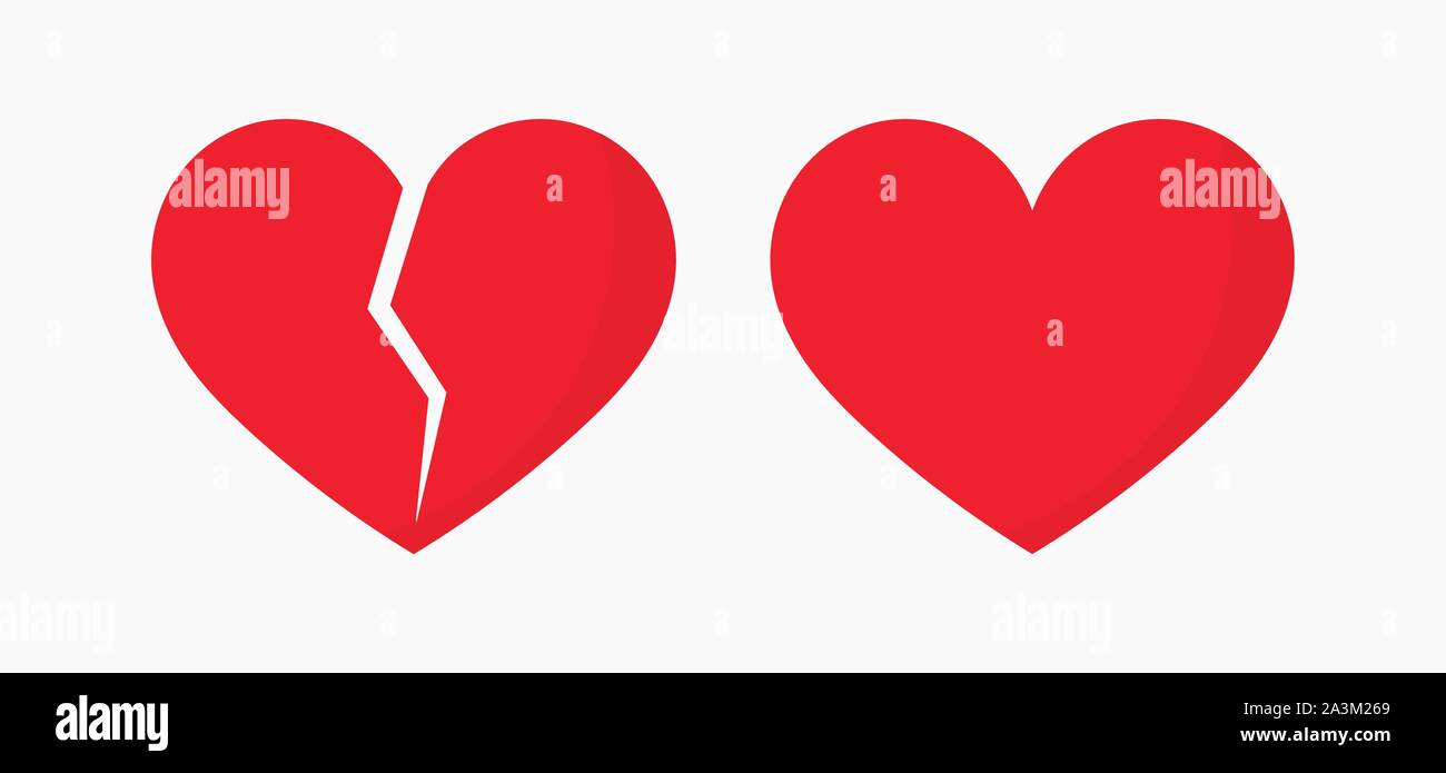 Two red hearts icons - whole and broken. Vector illustration Stock ...