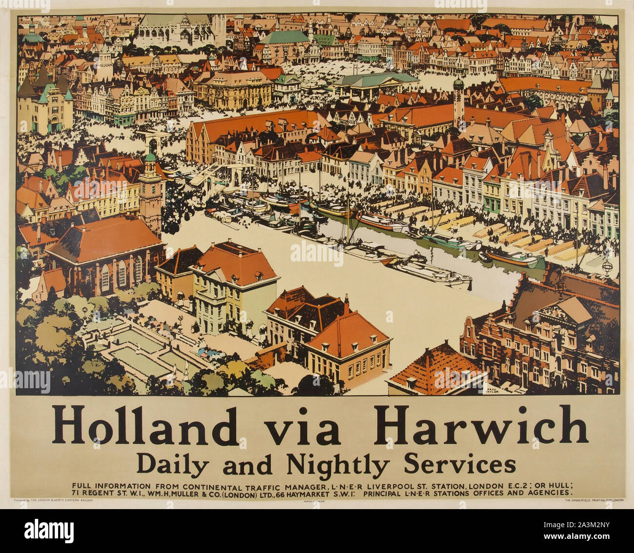 Holland via Harwich  1935  - Vintage Travel poster Stock Photo