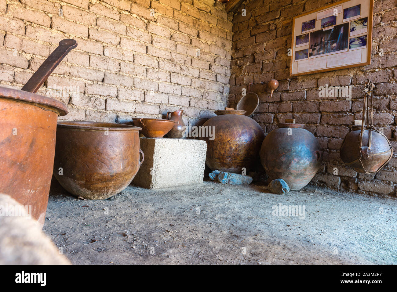 Traditional pottery in an Andean Eco Village, museum in Huatajata