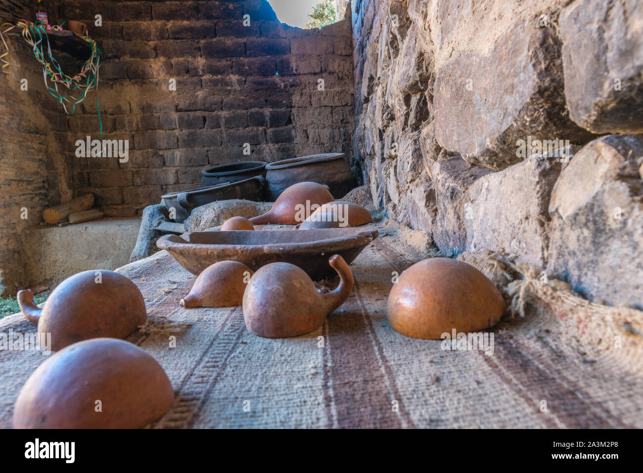 Traditional pottery in an Andean Eco Village, museum in Huatajata