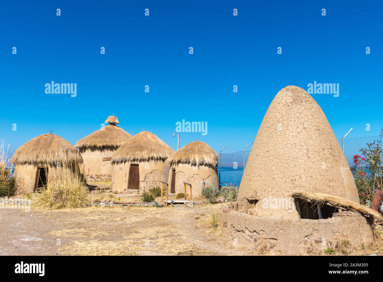 Andean Eco Village, museum in Huatajata, lakeside village of  Lake Titicaca, La Paz, Bolivia, Latin America Stock Photo