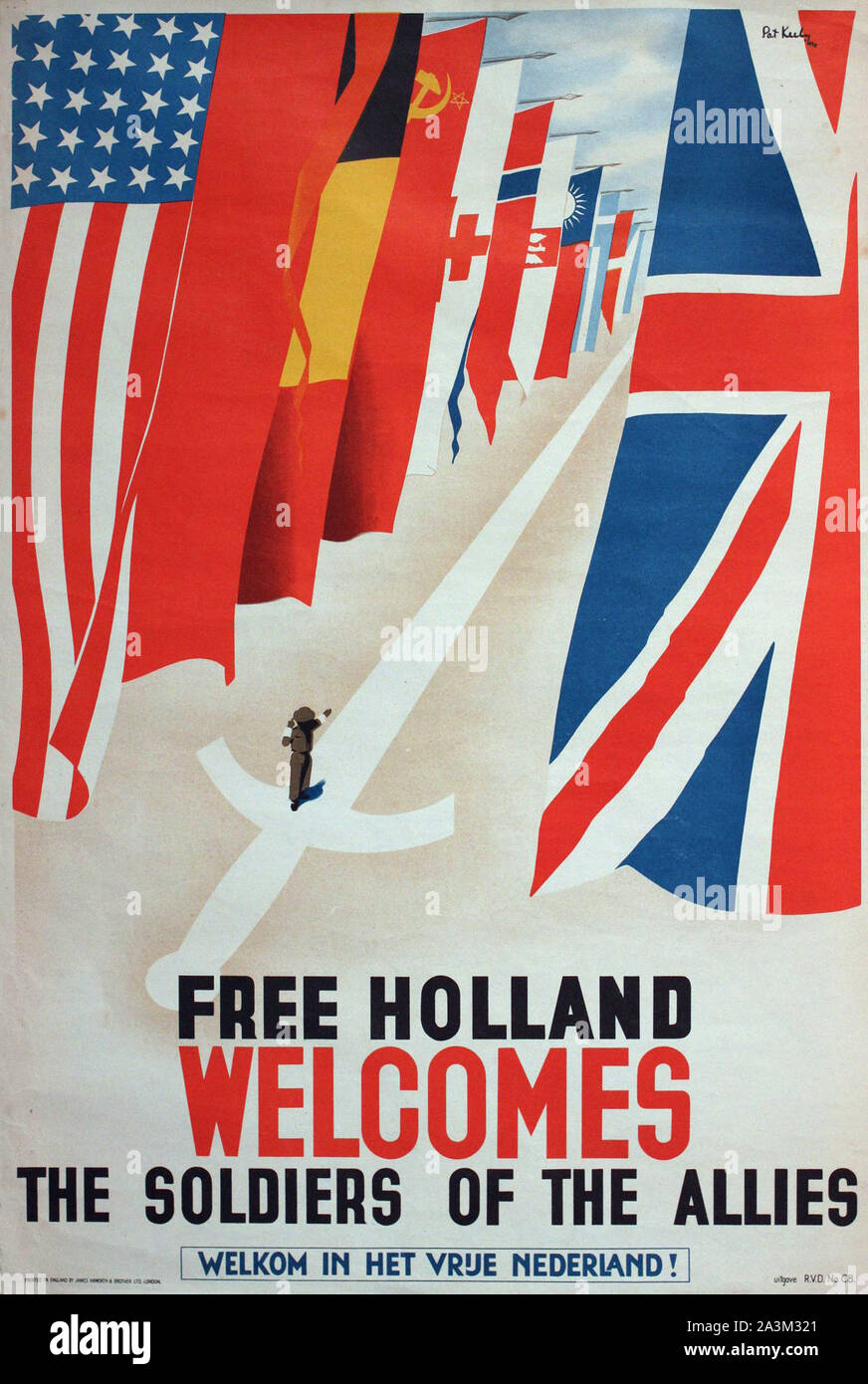 Free Holland Welcomes the Allies  - Vintage Propaganda poster Stock Photo