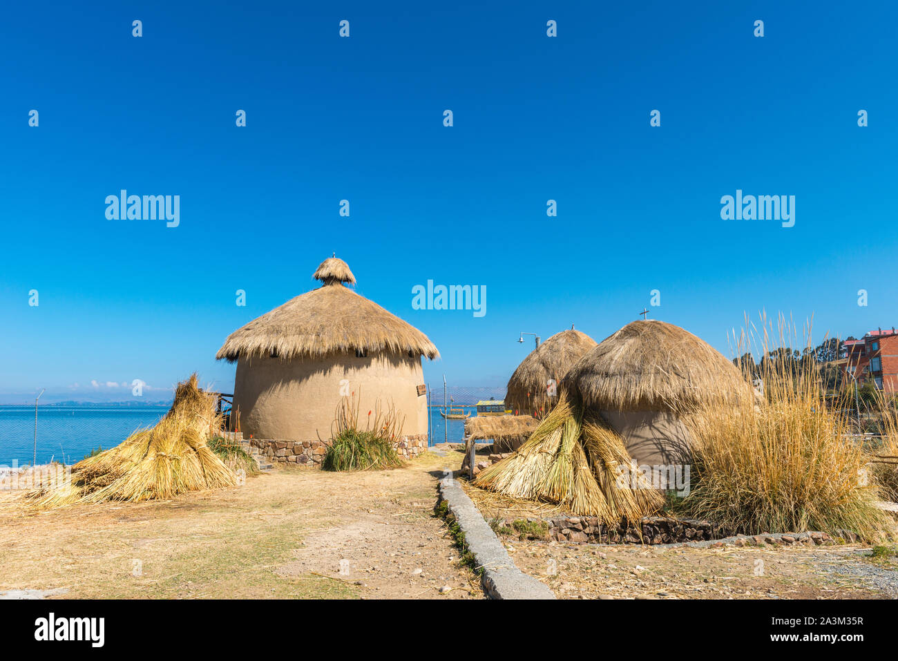 Andean Eco Village, museum in Huatajata, lakeside village of  Lake Titicaca, La Paz, Bolivia, Latin America Stock Photo