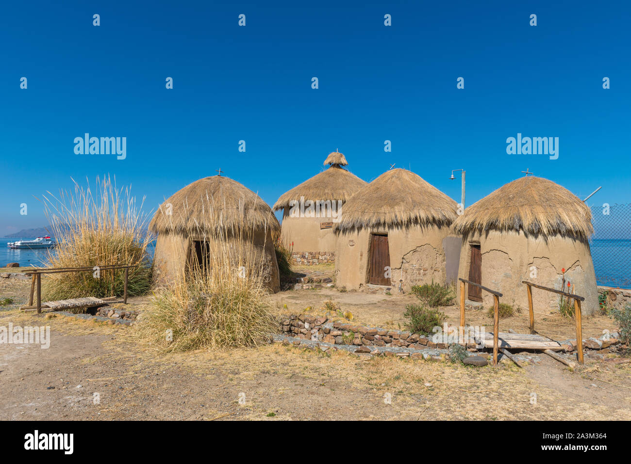 Andean Eco Village, museum in Huatajata, lakeside village of  Lake Titicaca, La Paz, Bolivia, Latin America Stock Photo