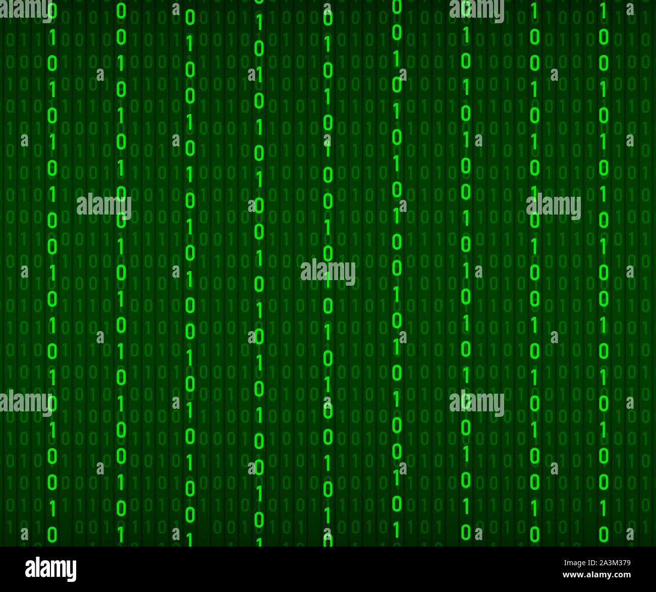 Background in a matrix style. Falling random numbers. Green is dominant color. Vector stock illustration. Stock Vector