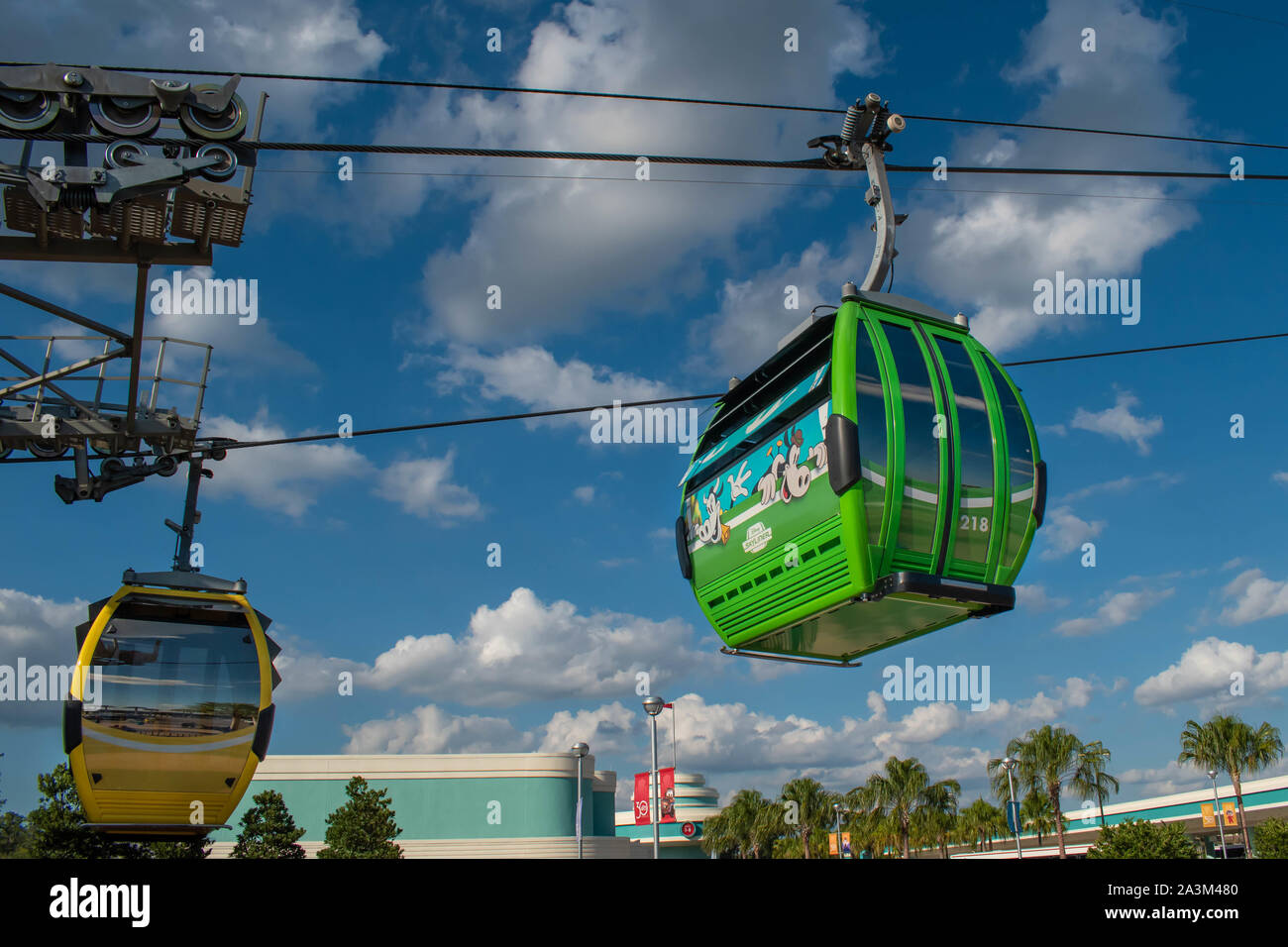 Orlando, Florida. September 27, 2019.   People traveling in themed gondola with iconic Disney Characters in Hollywood Studios area Stock Photo