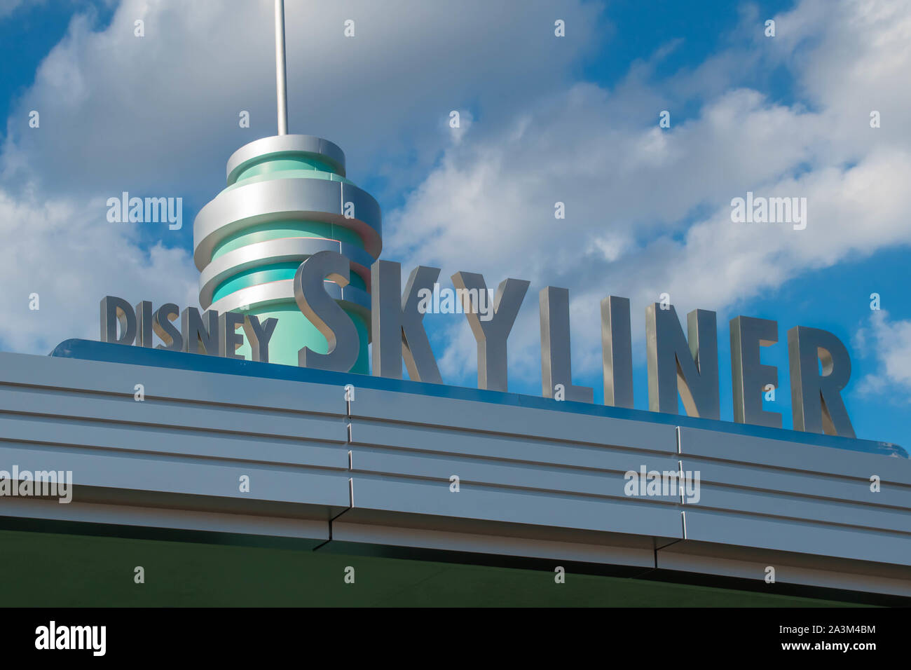 Orlando, Florida. September 27, 2019.  Top view of Disney Skyliner sign at Hollywood Studios Stock Photo