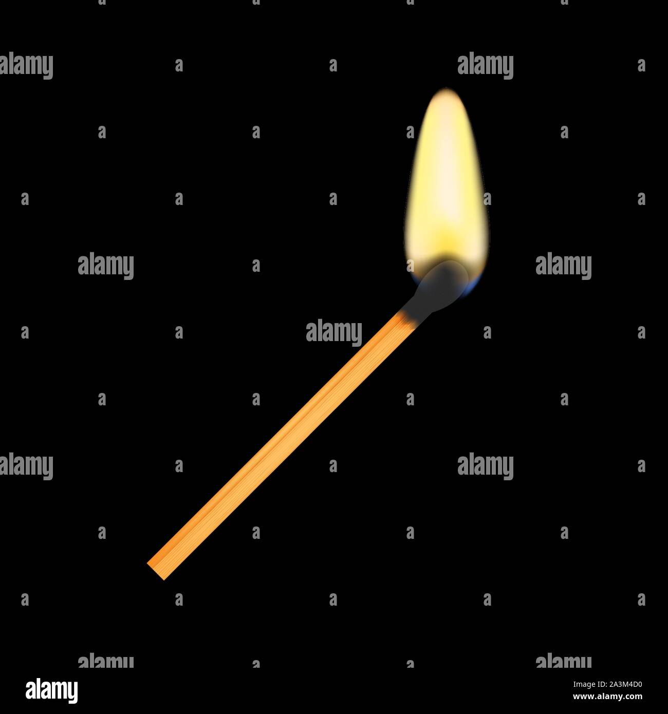 Realistic Burning Match on Transparency Grid Background. Vector stock illustration. Stock Vector