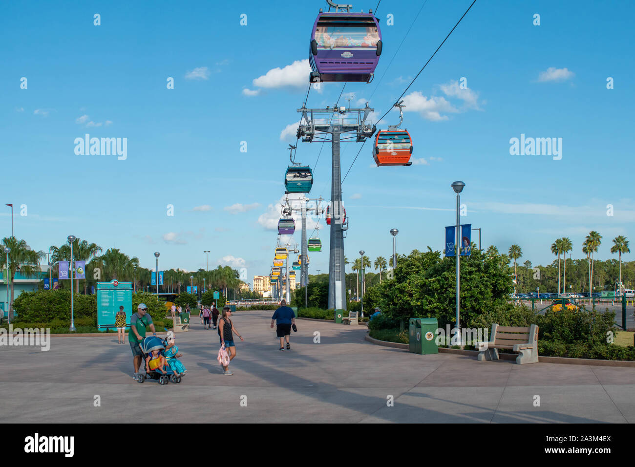 Orlando, Florida. September 27, 2019.  Top view of themed gondola with iconic Disney Characters in Hollywood Studios area Stock Photo