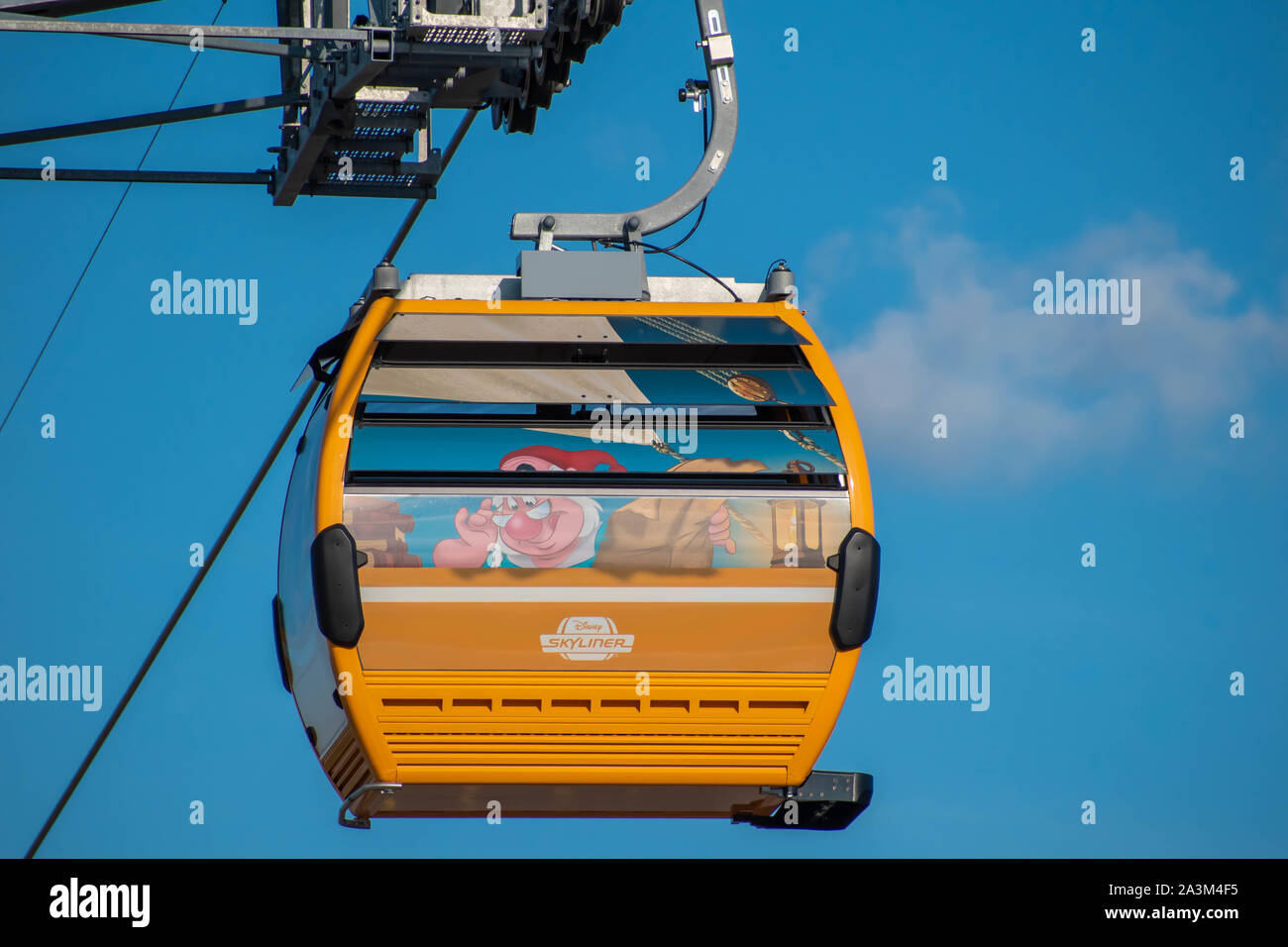 Orlando, Florida. September 27, 2019.  Top view of themed gondola with iconic Disney Characters in Hollywood Studios area Stock Photo