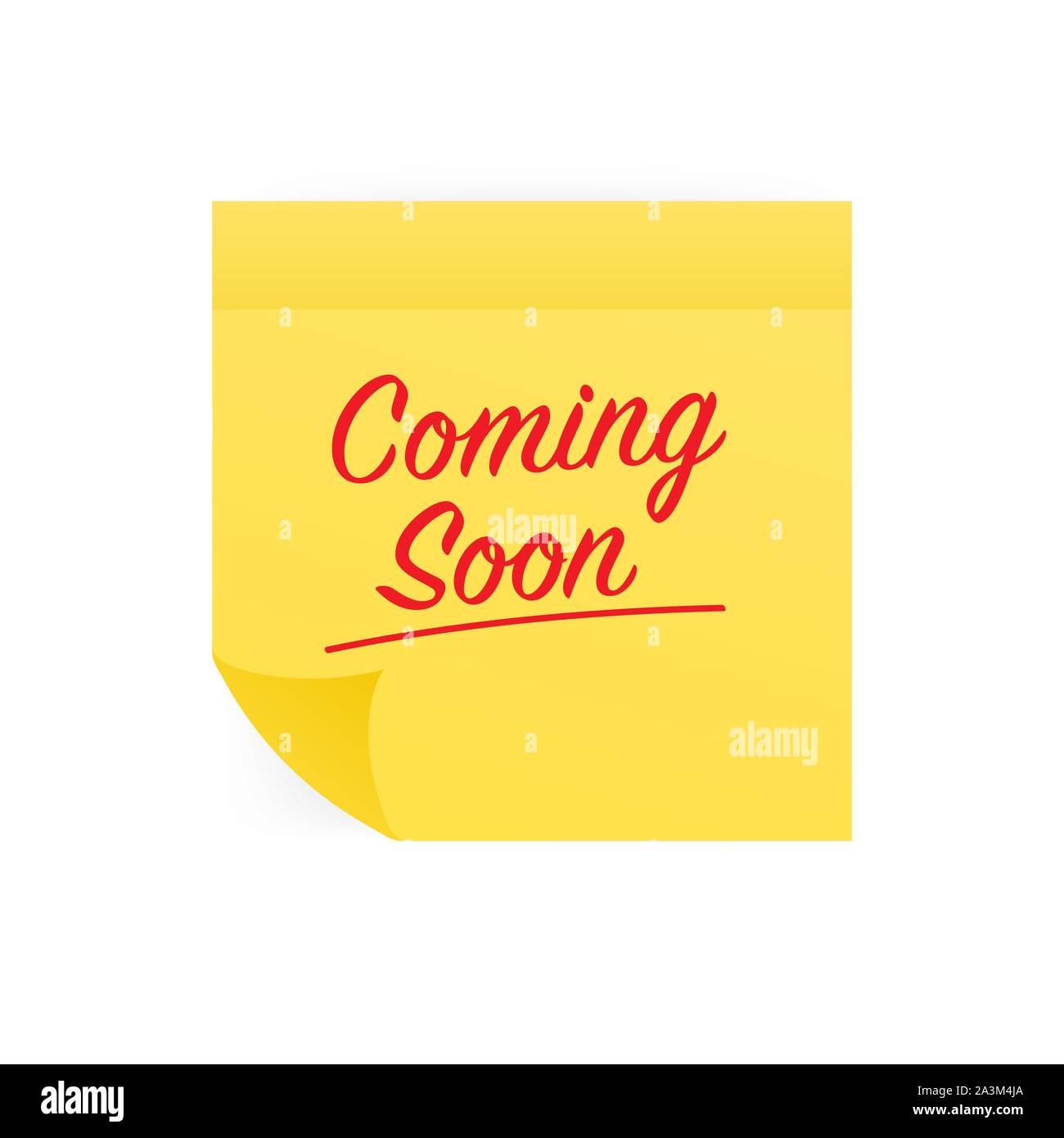 Note paper with coming soon message. Vector illustration Stock Vector