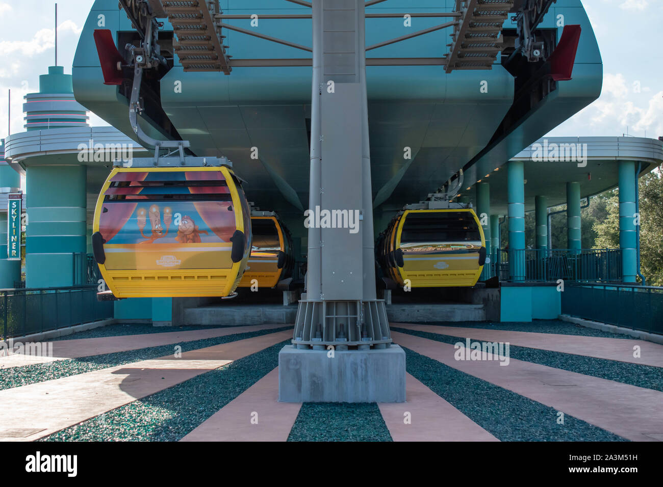 Orlando, Florida. September 27, 2019. Theme gondolas in Disney Skyliner station at Hollywood Studios Stock Photo