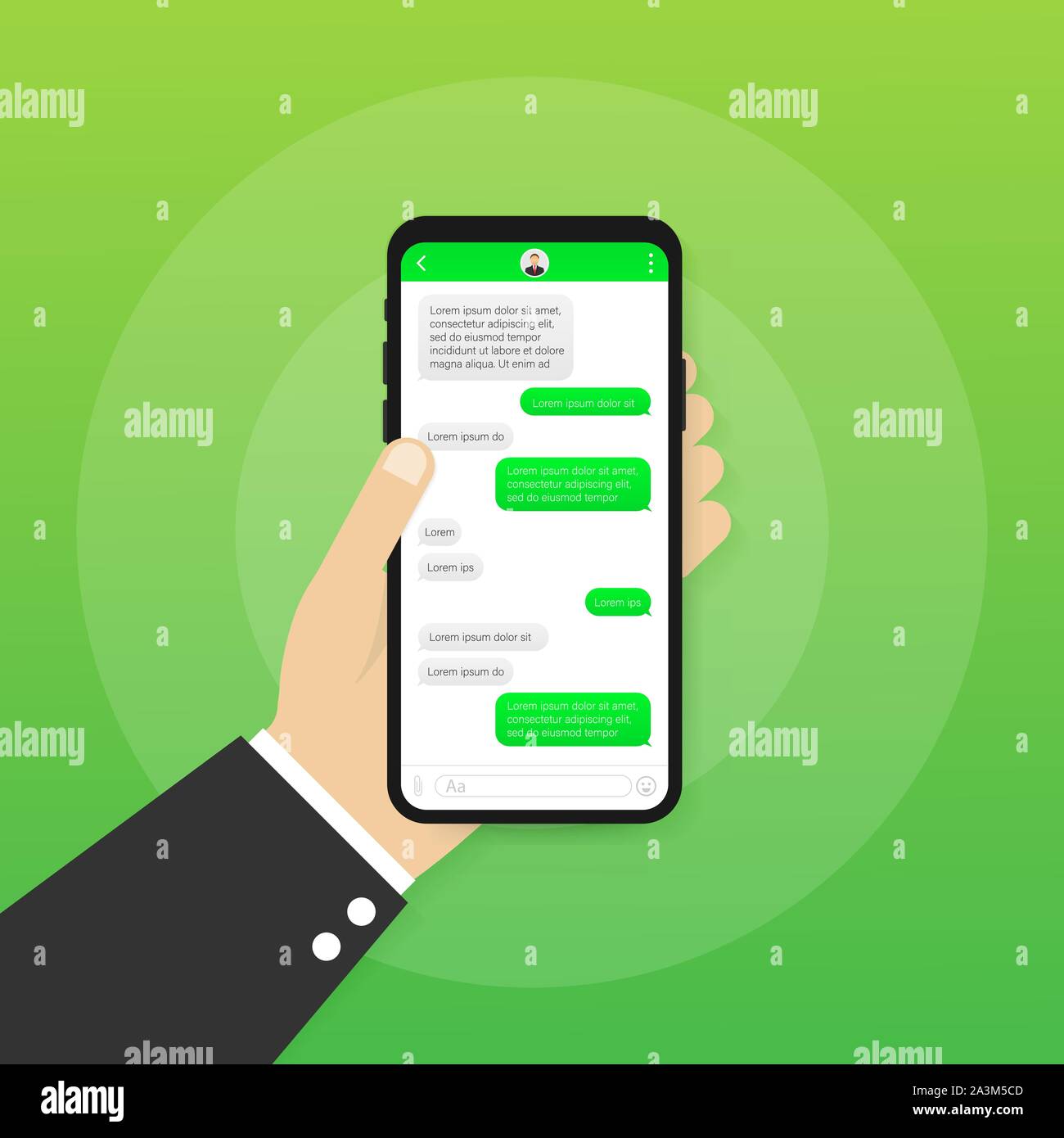 Chat Interface Application with Dialogue window. Clean Mobile UI Design Concept. Sms Messenger. Vector stock illustration. Stock Vector