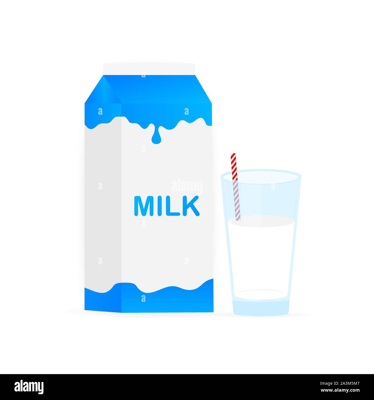 Glass of milk and straw. Dairy product with vitamins. Vector