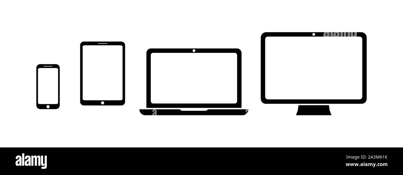 Smartphone, tablet, laptop and computer icon set Stock Vector
