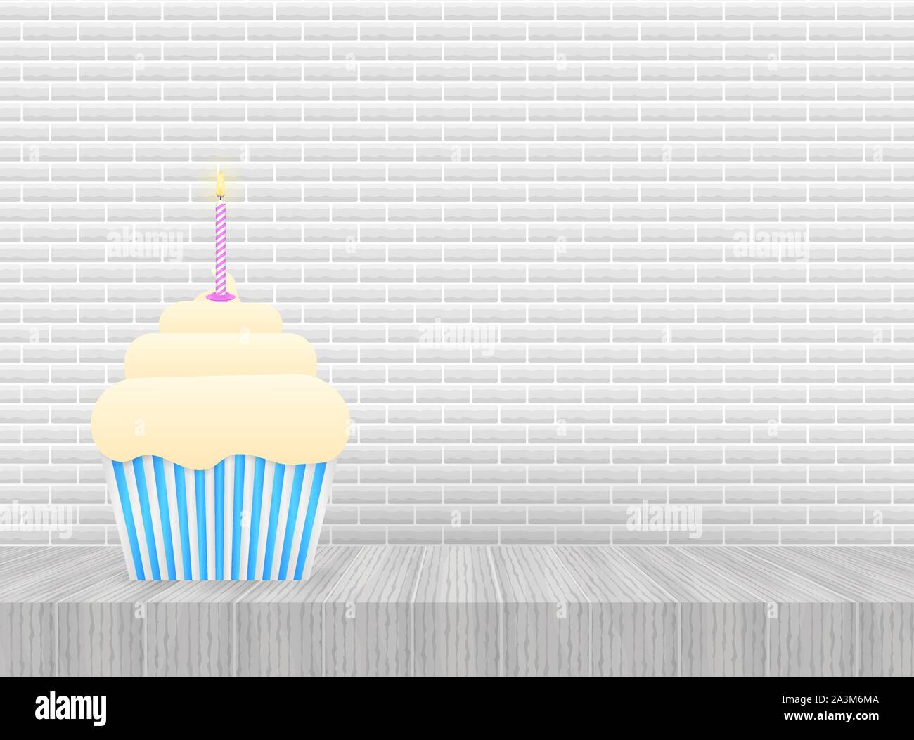 Chocolate cupcake with burning candle. Vector stock illustration. Stock Vector