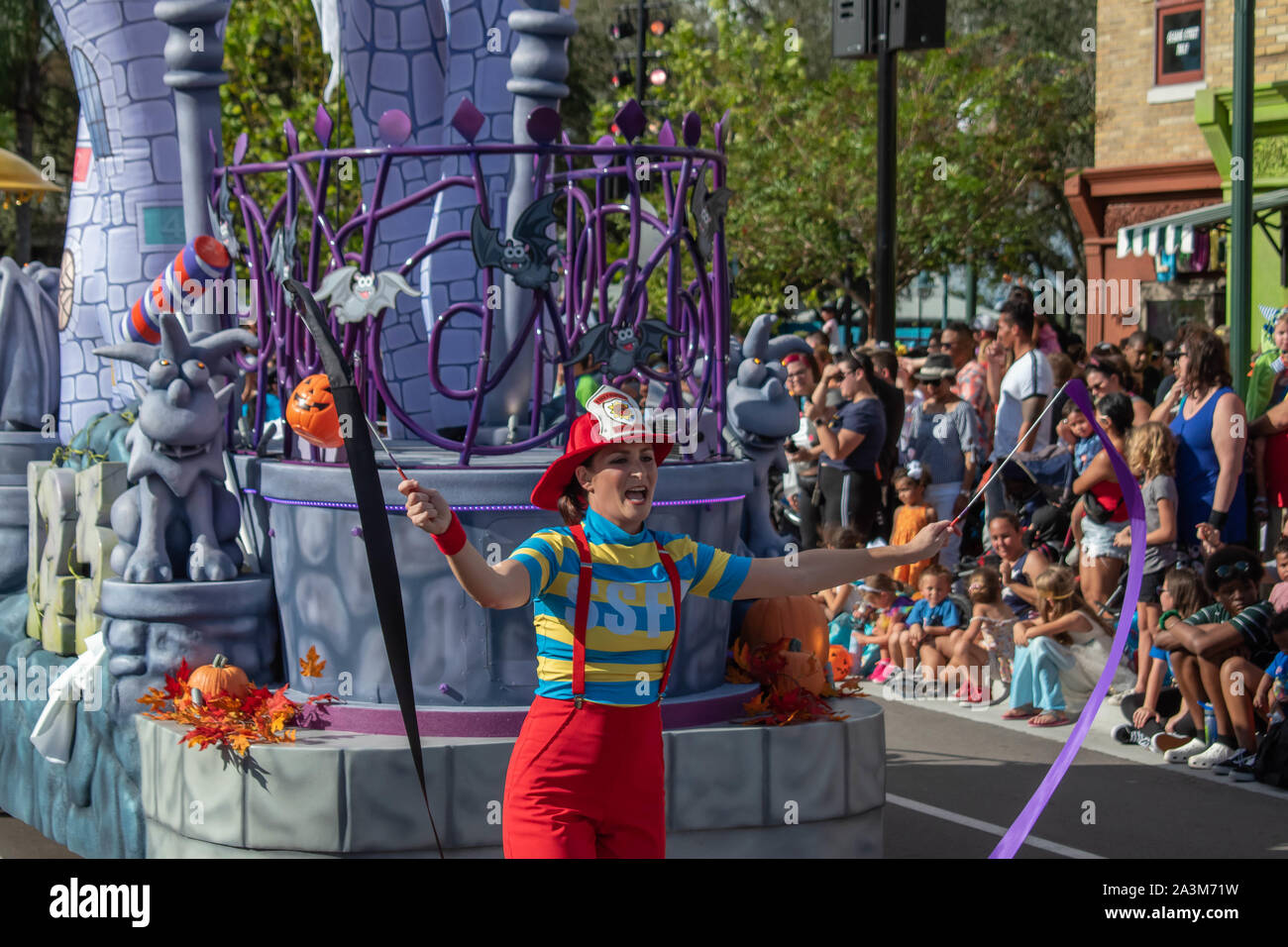 Orlando, Florida. October 5, 2019. Firefighter dancer  at Seaworld Stock Photo