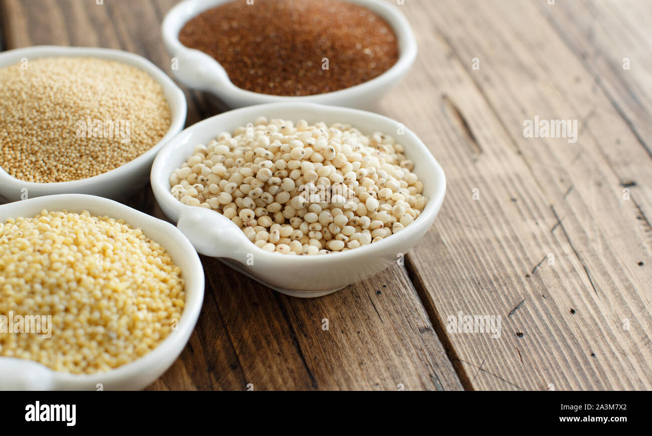Gluten free grains amaranth, grain, teff and millet Stock Photo Alamy