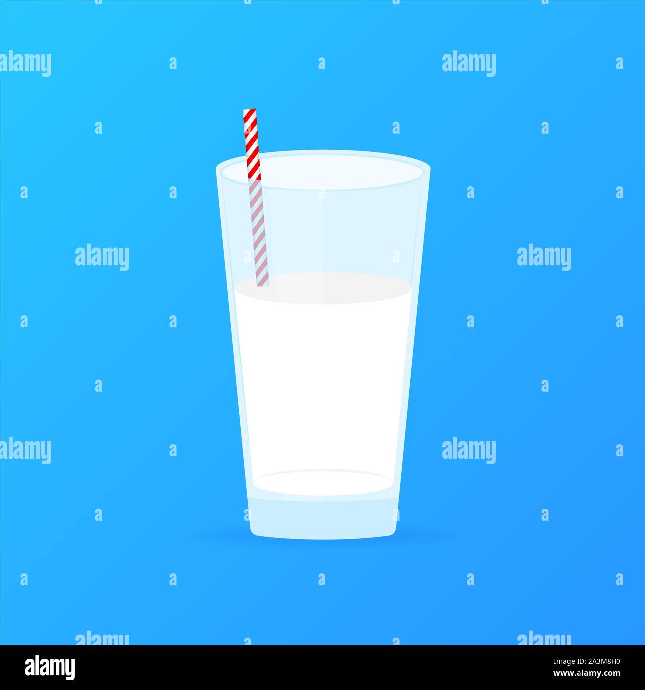 Glass of milk and straw. Dairy product with vitamins. Vector stock