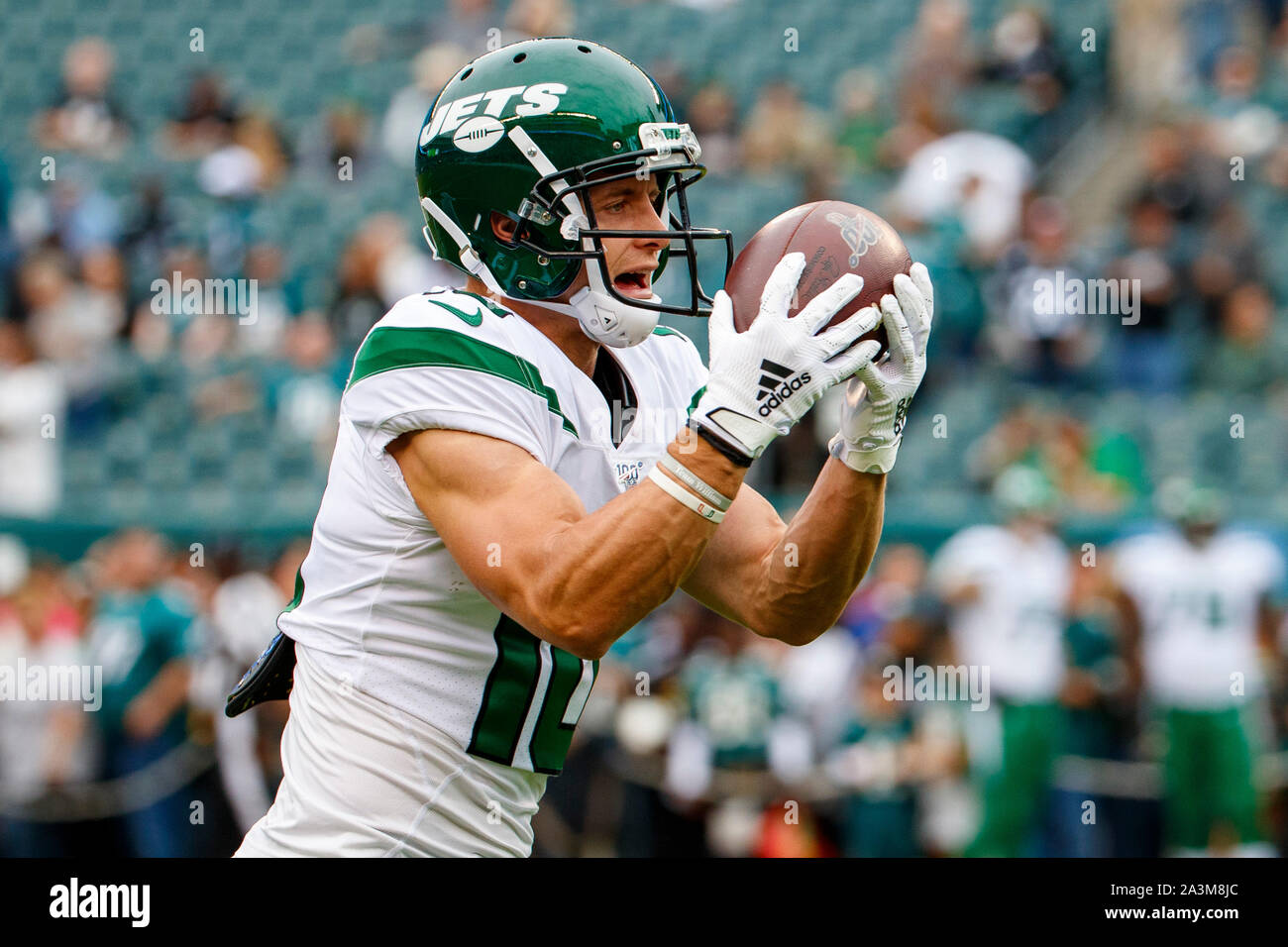 October 6 2019 New York Jets Wide Receiver Braxton Berrios 10 In Action Prior To The Nfl Game Between The New York Jets And The Philadelphia Eagles At Lincoln Financial Field In