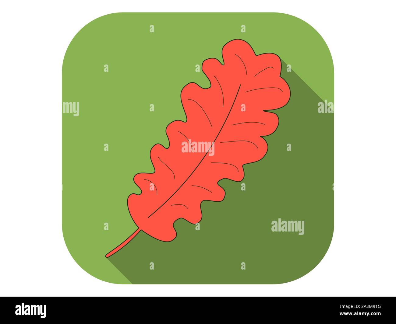 Oak leaf flat icon with long shadow. Autumn leaf. Vector illustration Stock Vector