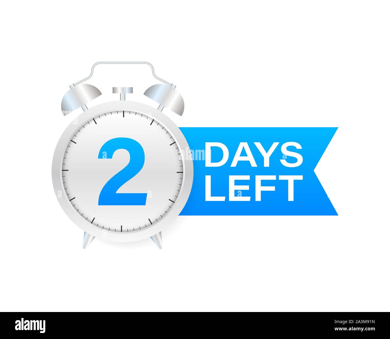 2 days left on allarm clock on white background. Vector illustration