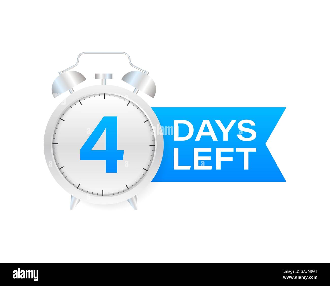 4 days left on allarm clock on white background. Vector illustration