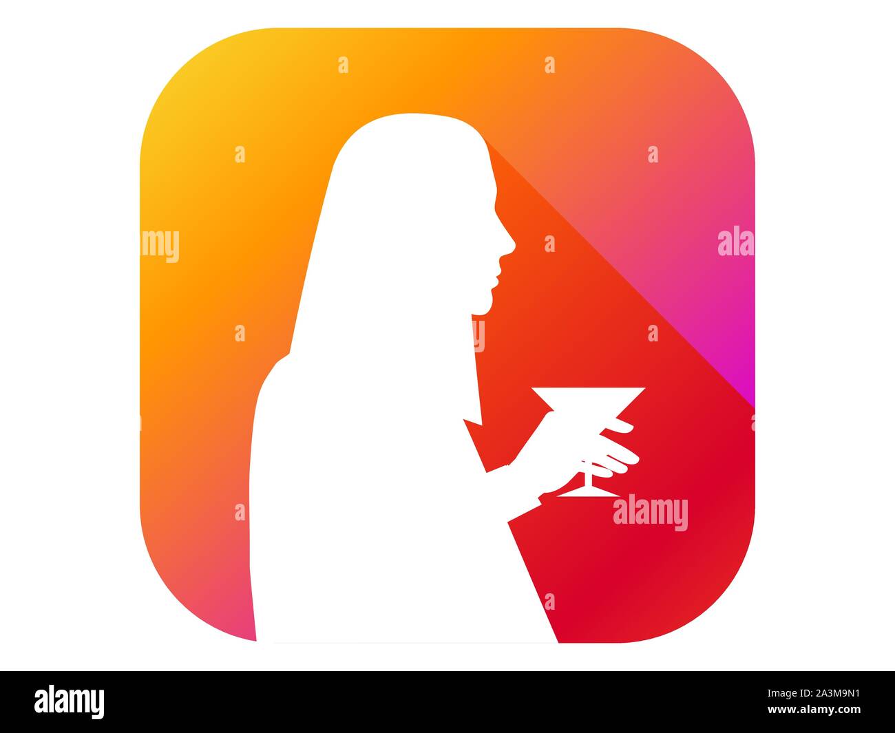 Silhouette of a girl with a glass flat icon with long shadow. Gradient background. Vector illustration Stock Vector