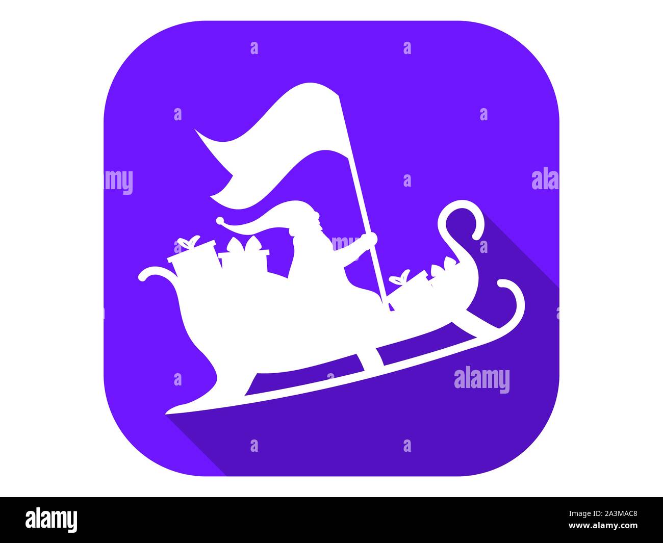 Santa Claus in a sleigh flat icon with long shadow. Christmas, holiday ...
