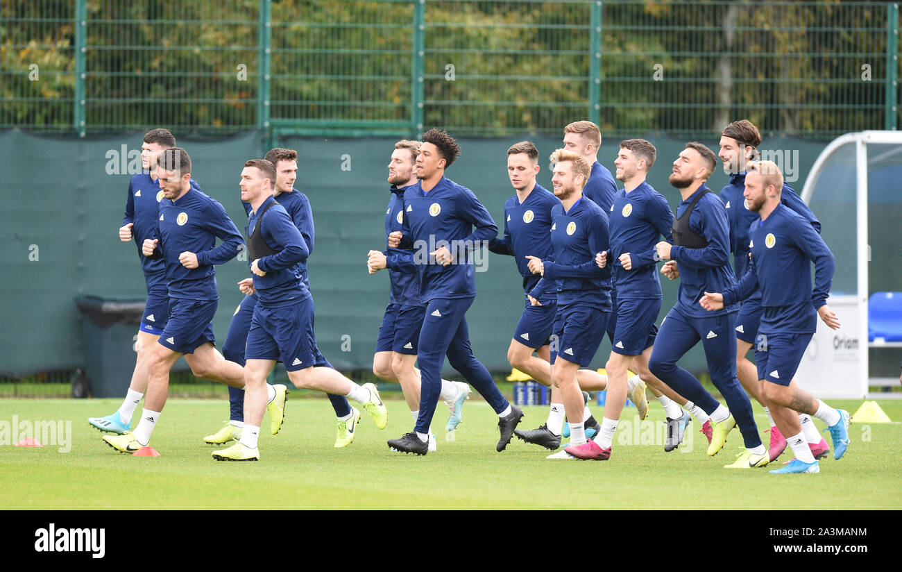 Edinburgh, Scotland, UK. 09th Oct, 2019. Scotland Training session at the Oriam, Riccarton, Edinburgh before flying out to Moscow for UEFA EURO 2020 Qualifier fixture against Russia at the Luzhniki Stadium Thursday 10th Oct 19. Credit: eric mccowat/Alamy Live News Stock Photo