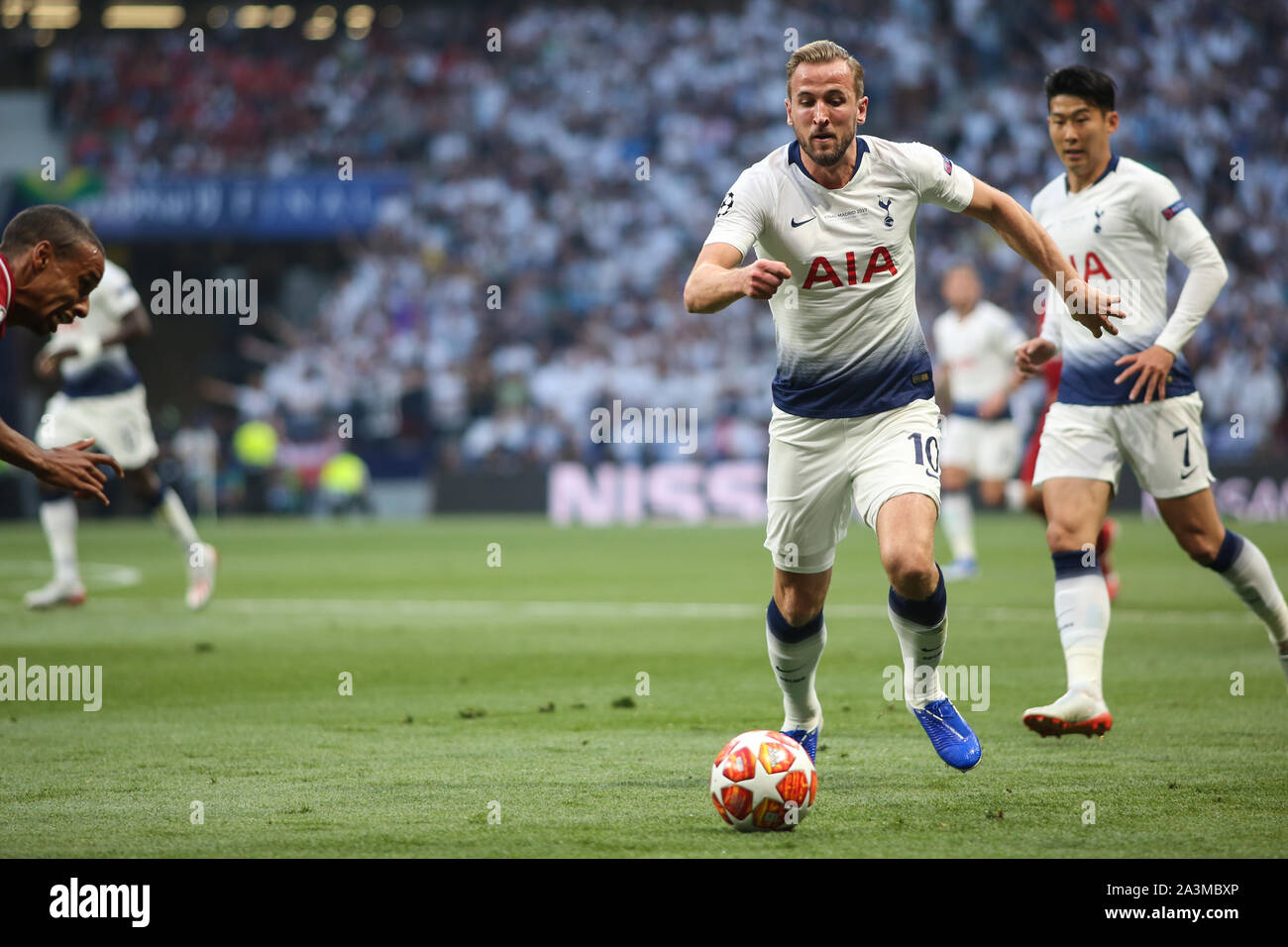 MADRID, SPAIN - JUNE 01, 2019: Harry Kane (Tottenham) pictured during the final of the 2019/20 UEFA Champions League Final. Stock Photo