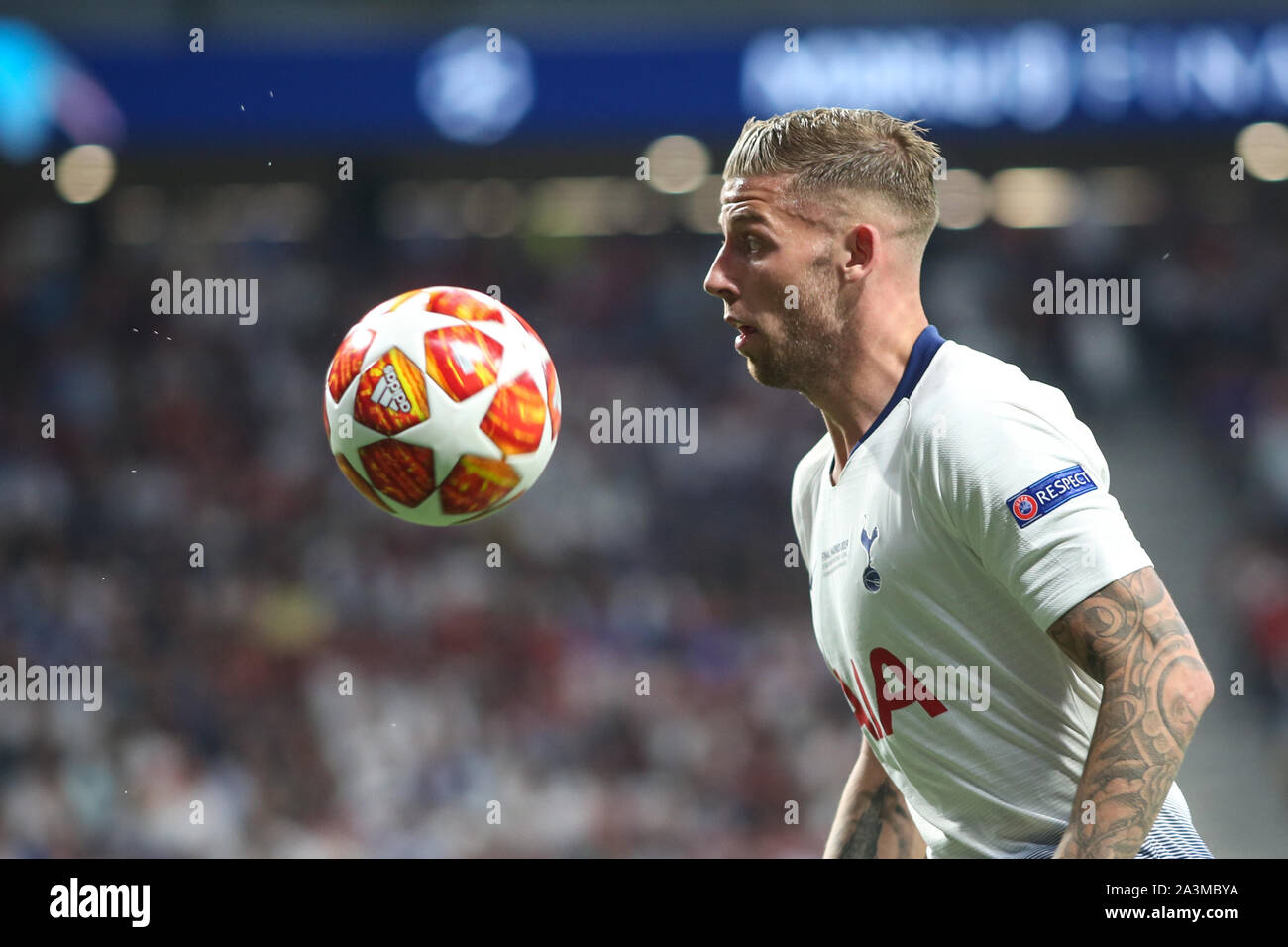 MADRID, SPAIN - JUNE 01, 2019: Toby Alderweireld (Tottenham) pictured during the final of the 2019/20 UEFA Champions League Final. Stock Photo