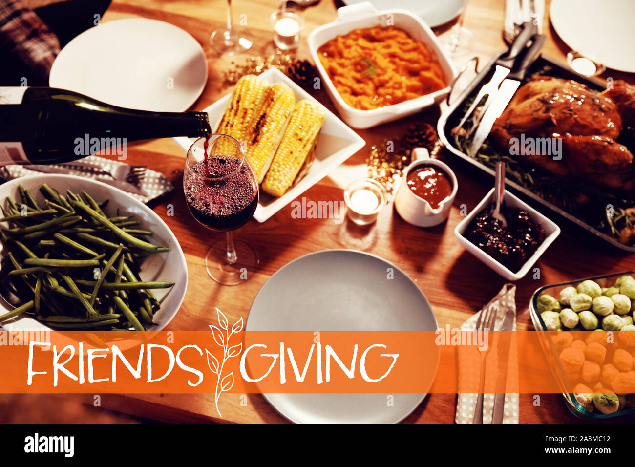 Composite image of happy friendsgiving Stock Photo