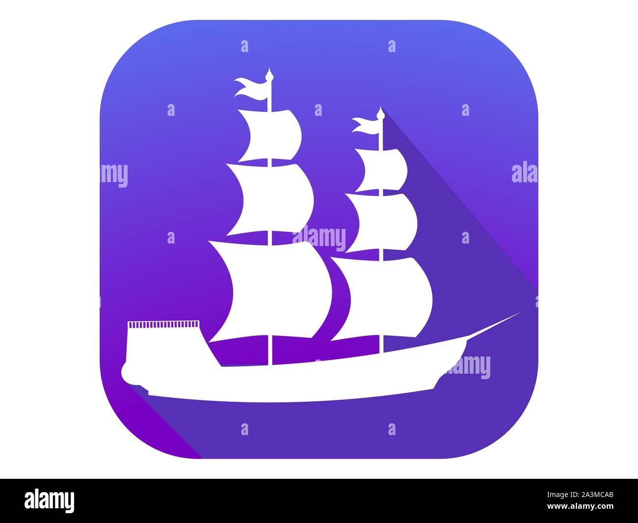 Sailing ship flat icon with long shadow. Columbus Day. Vector illustration Stock Vector