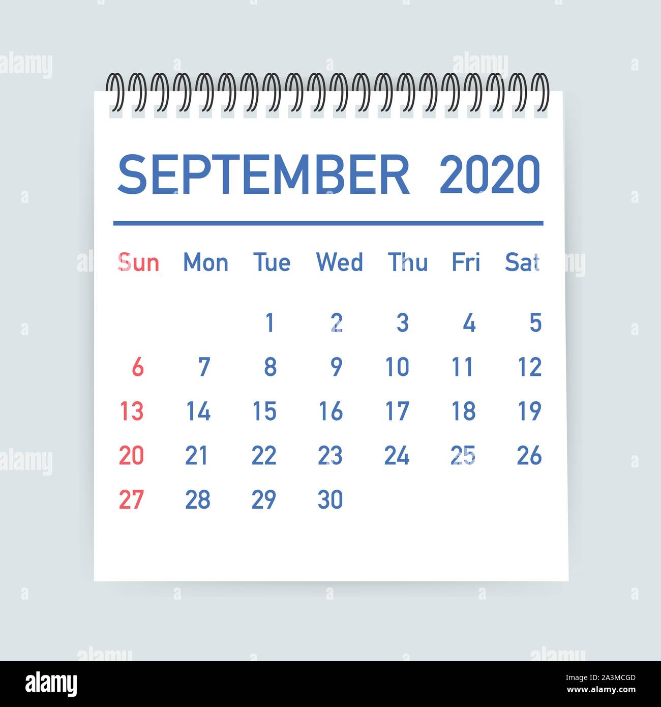 September 2020 Calendar Leaf. Calendar 2020 in flat style. Vector ...