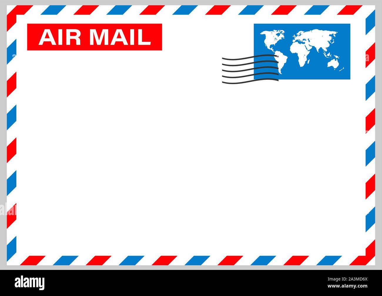 Air mail envelope with postal stamp isolated on white background