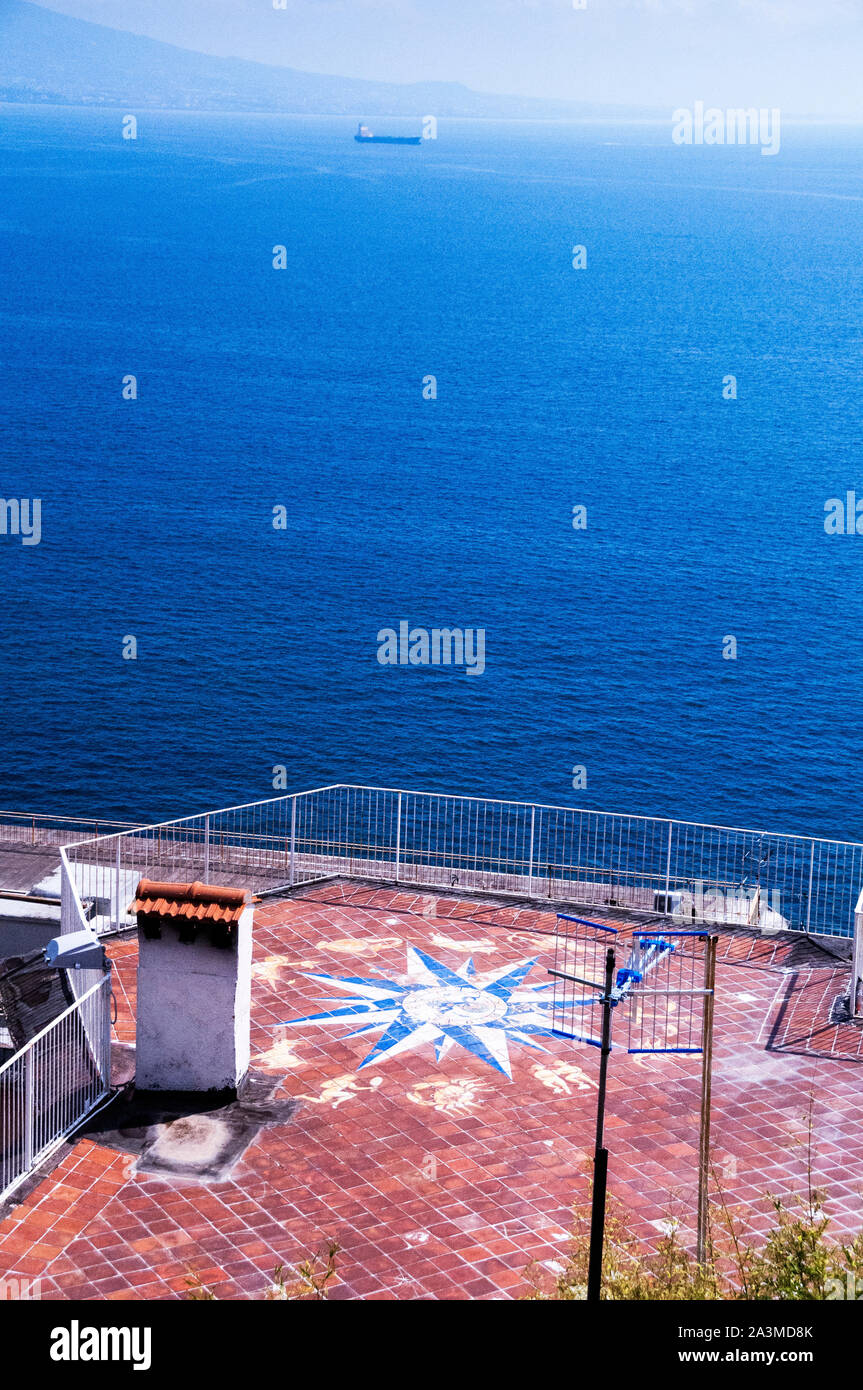 Gulf of Naples and a mariners compass in Naples, Campania, Italy. Stock Photo