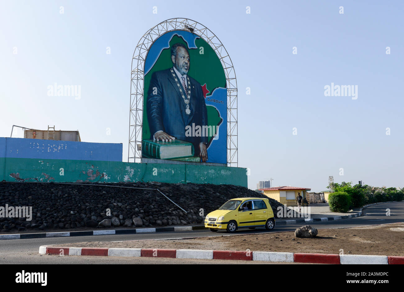 DJIBOUTI city, image of president Ismail Omar Guelleh / DSCHIBUTI, Bildnis des Praesidenten Ismail Omar Guelleh Stock Photo