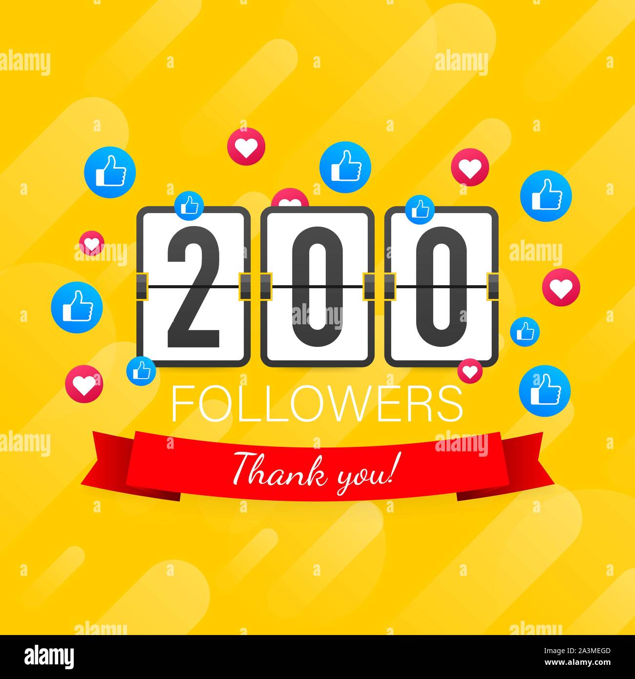 200 followers, Thank You, social sites post. Thank you followers congratulation card. Vector stock illustration Stock Vector