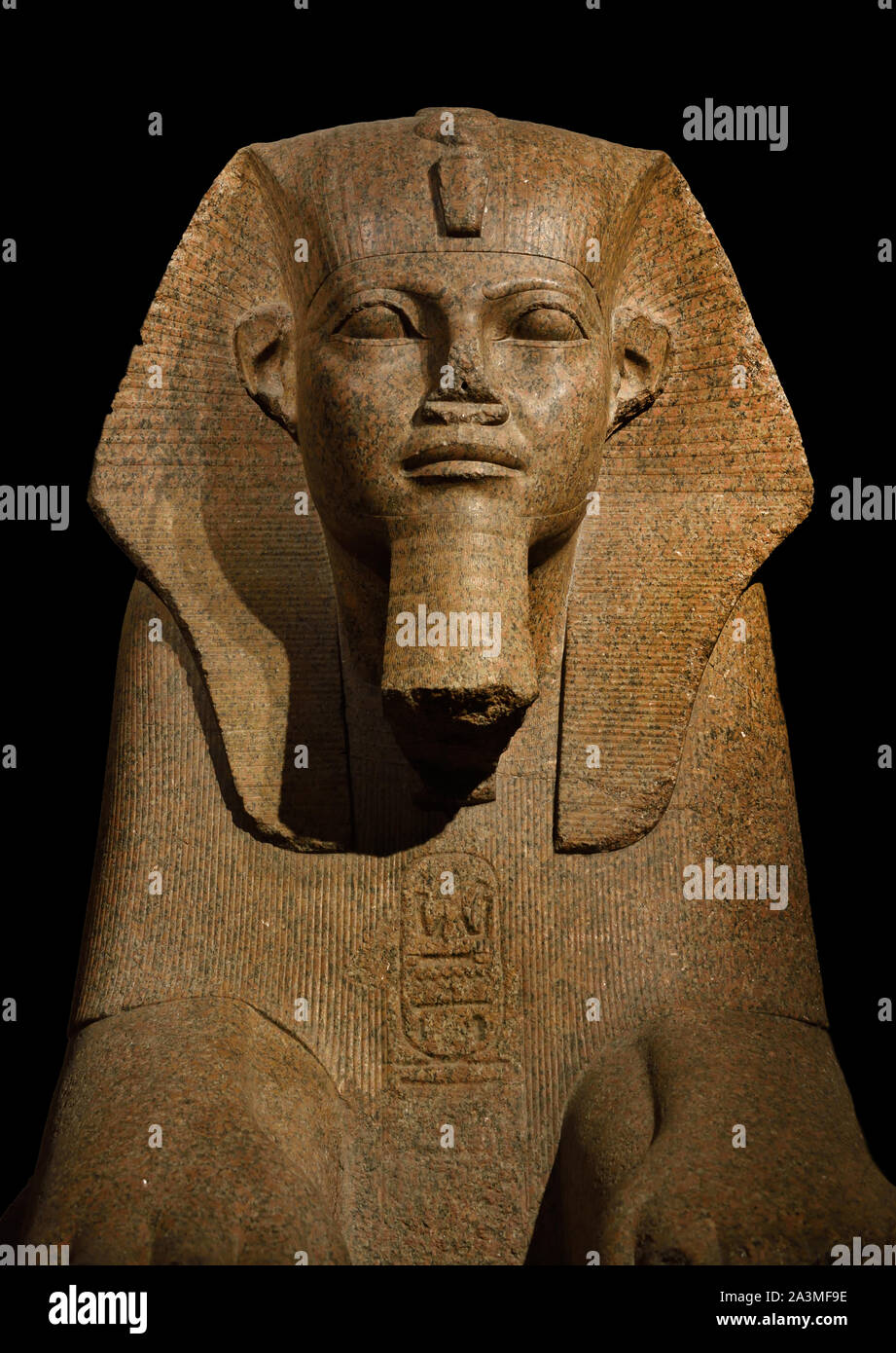 Sphinx 1750  BC (end of the Middle Kingdom) found in Tanis (granite, 9.5 tons ) ( Five hundred years later, the kings Ramses II (1279 - 1213 BC) and Merenptah (1213 - 1203 BC) had their names engraved there.) Egypt, Egyptian Stock Photo