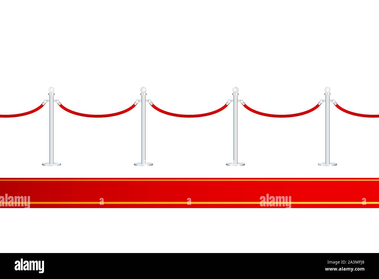 Red carpet with red ropes on golden stanchions. Exclusive event, movie