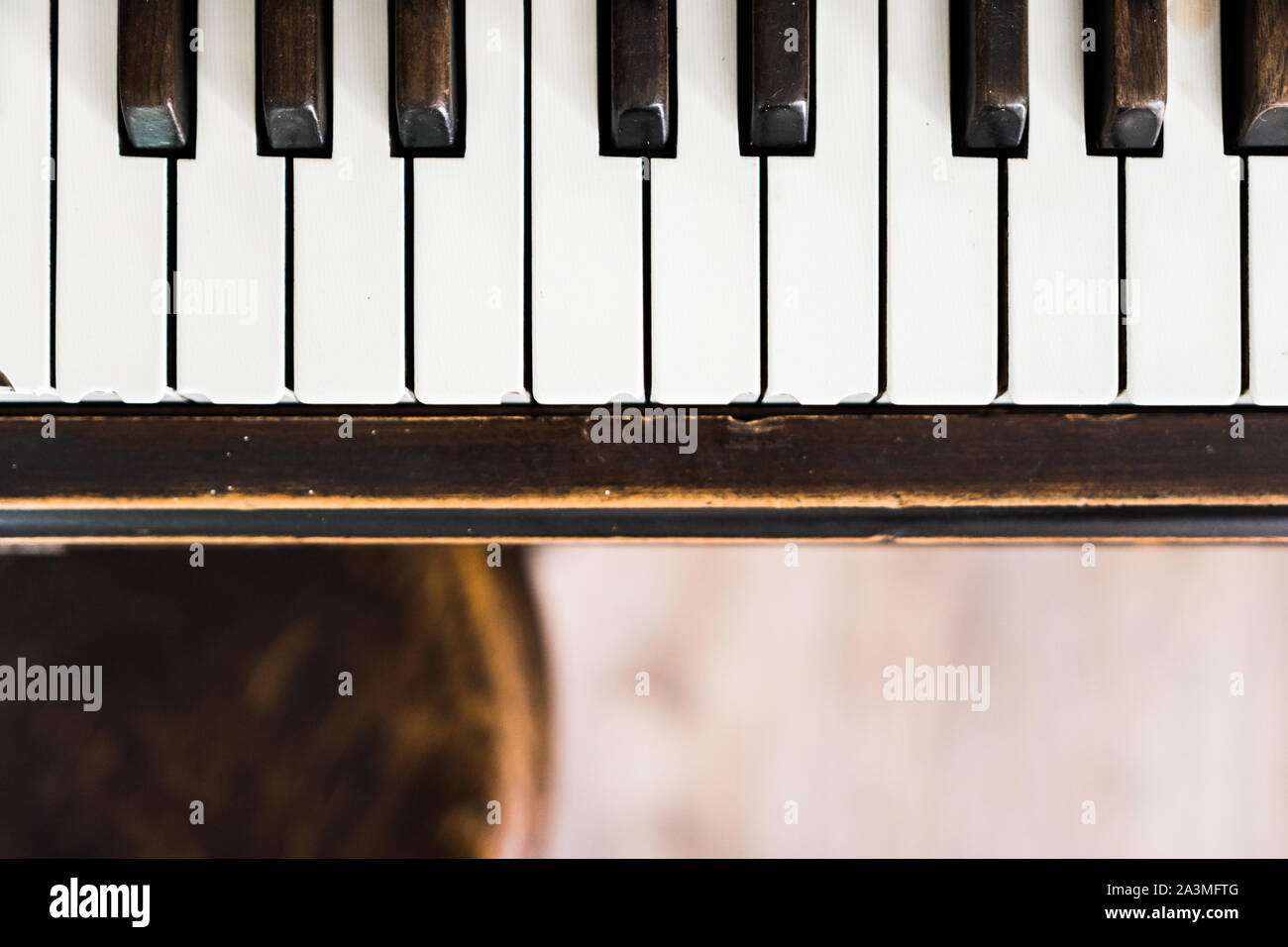 Grungy beat up piano keys of old player piano Stock Photo - Alamy
