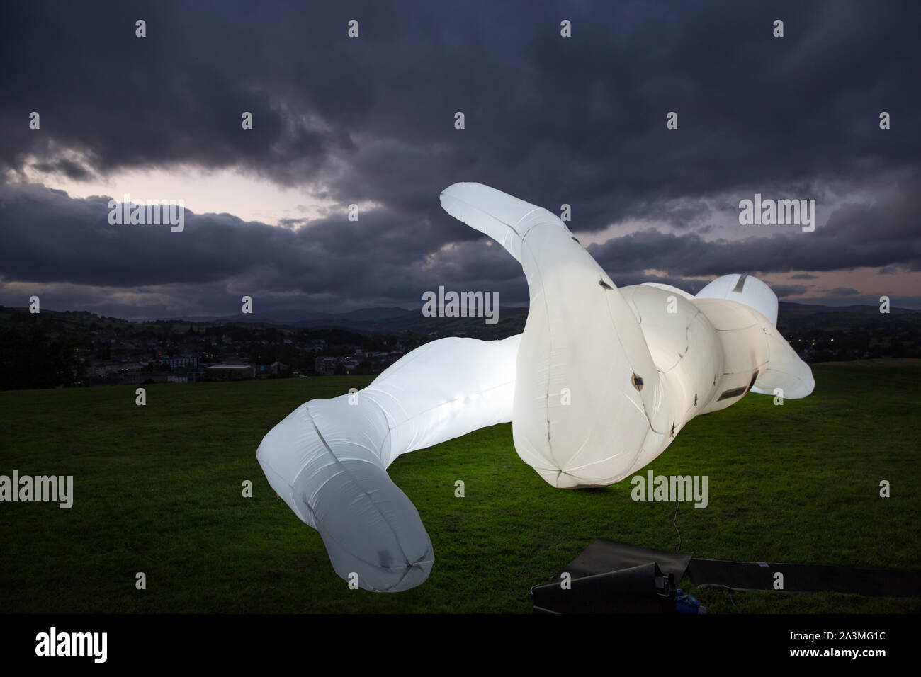An illuminated inflatable Sculpture on Castle Hill in Kendal, part of the Lakes Alive Festival Stock Photo