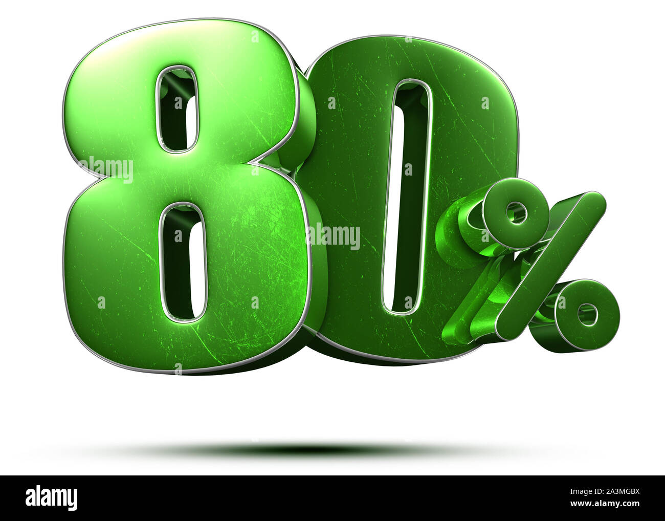 80 percent green 3d rendering on white background.(with Clipping Path). Stock Photo