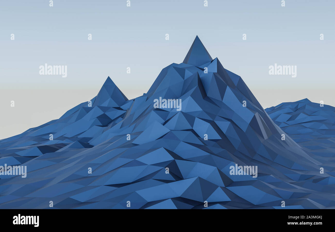 Blue Low Poly Mountain Landscape 3d Render Illustration Stock Photo Alamy