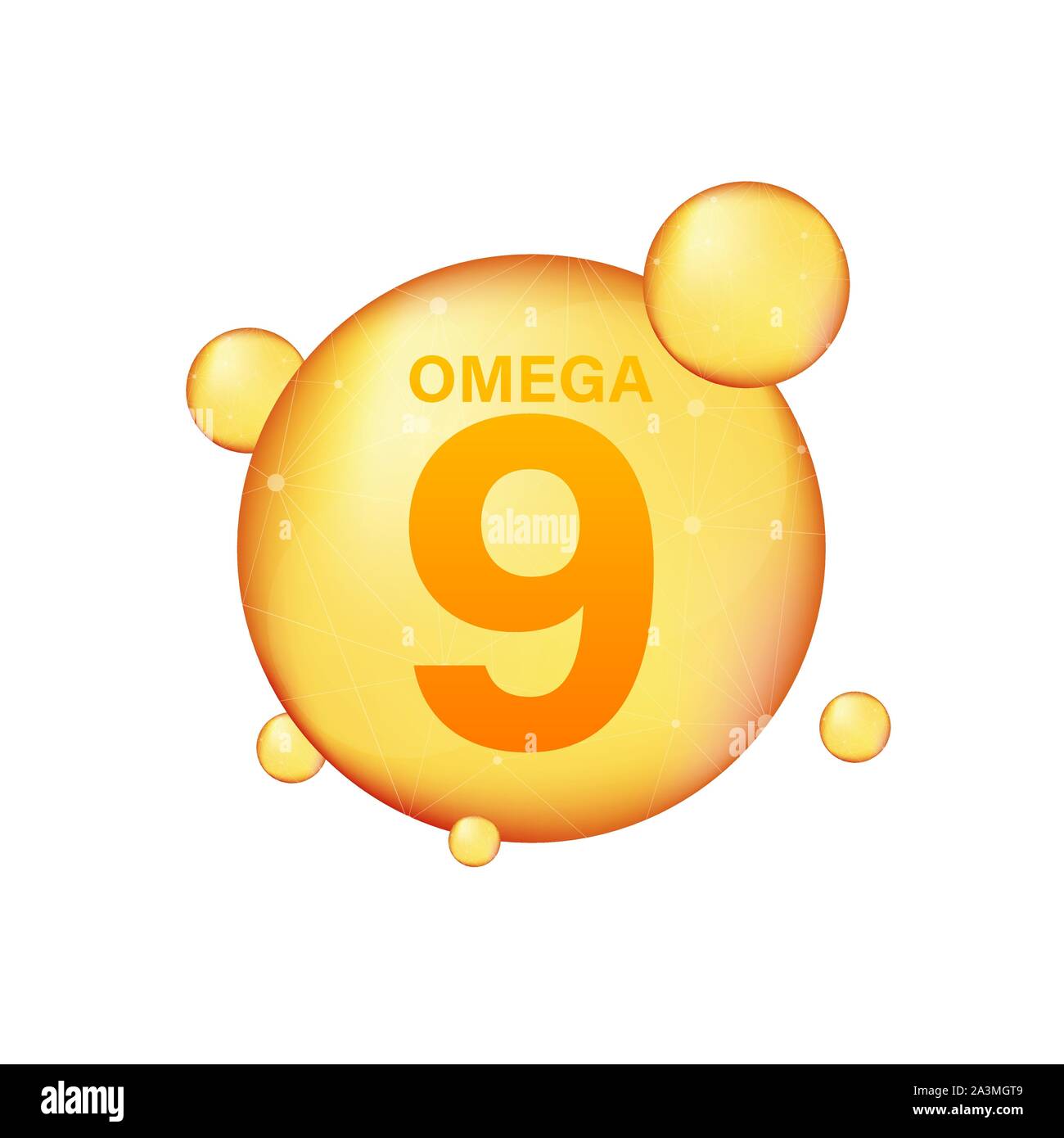Omega 9 gold icon. Vitamin drop pill capsule. Shining golden essence