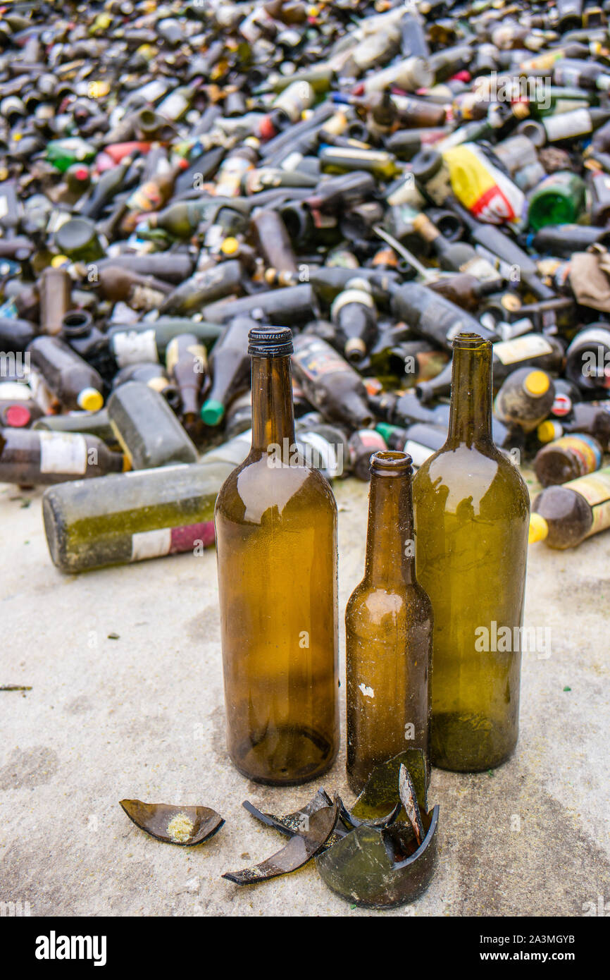 Brown glass bottles recycling yard Stock Photo Alamy