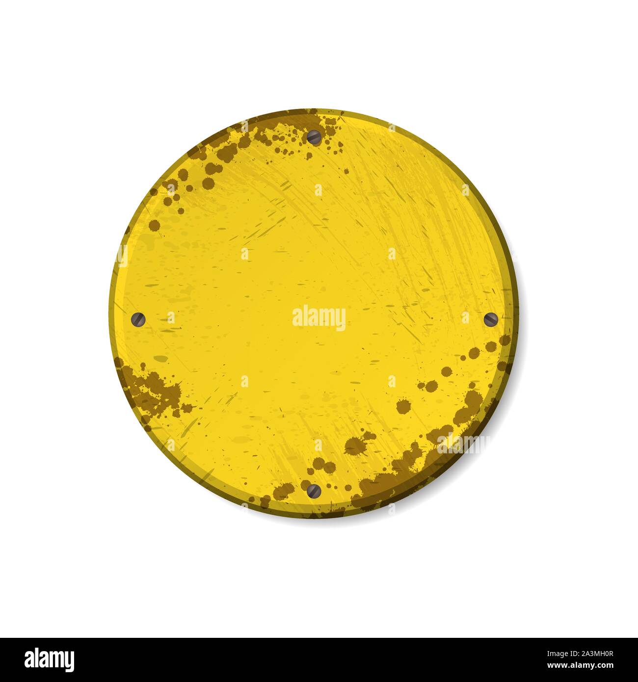 Grunge yellow circle board frame isolated on white background Stock Vector